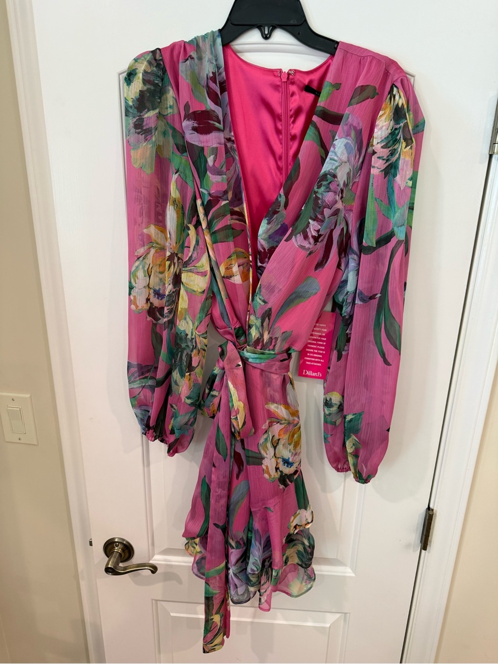 Alex Marie Fuchsia Floral Wrap Mini Dress